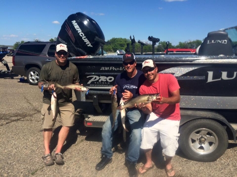 The winning team at the Denny Palmer Fishing Tournament, Mobridge SD using all ProTackle. Gary Beck, Corey Sandmeier and Brent Reilley.